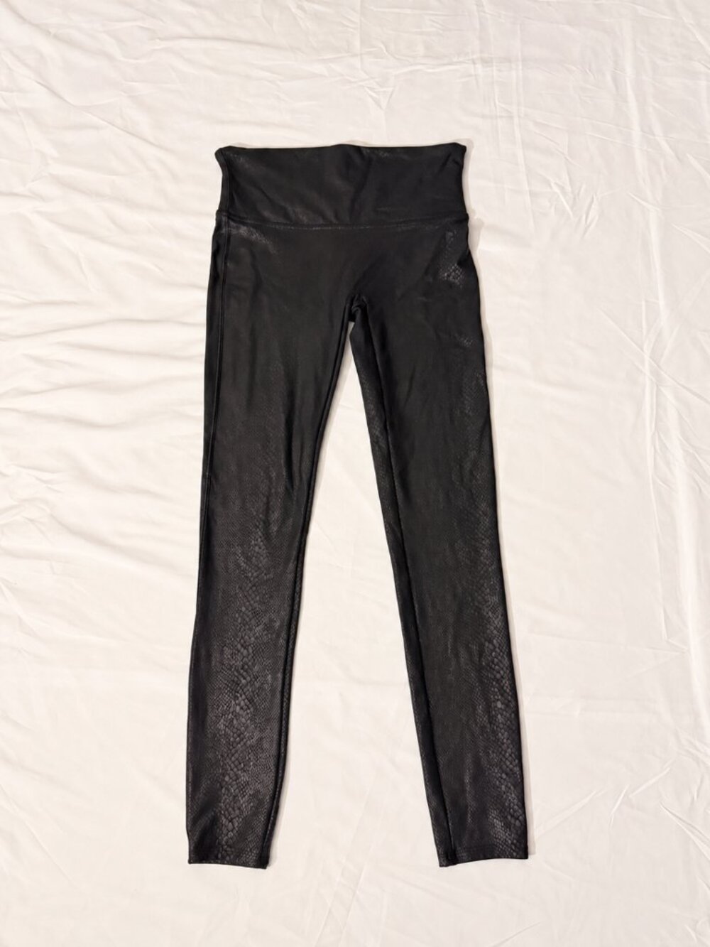 SPANX Faux Leather Foil Snake Leggings Women’s Large Black Snakeskin